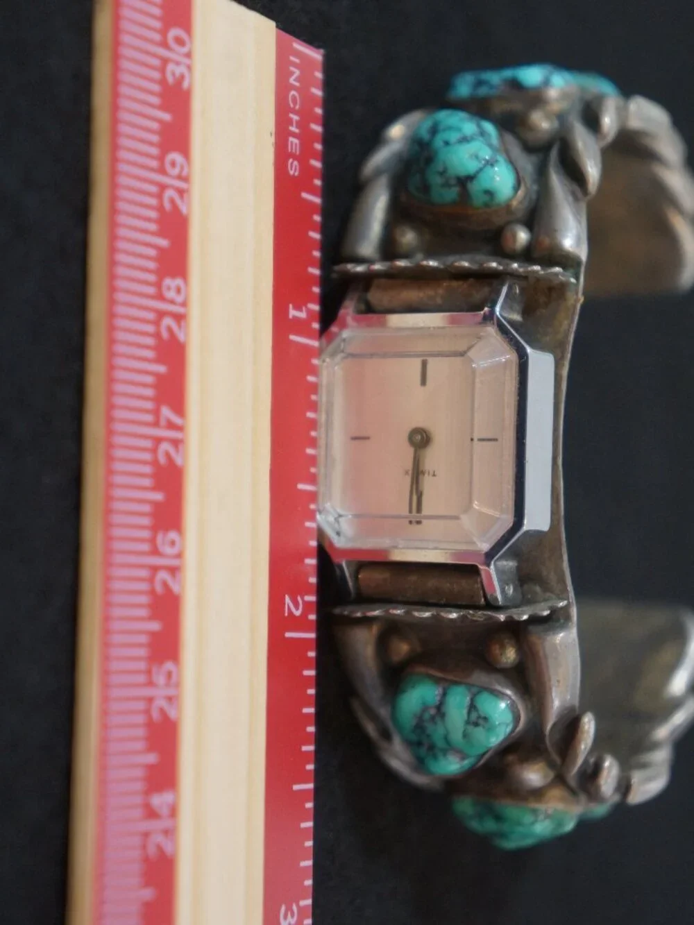 Vintage Navajo Sterling Silver Turquoise Watch Cuff H.Y. Hallmark STATEMENT